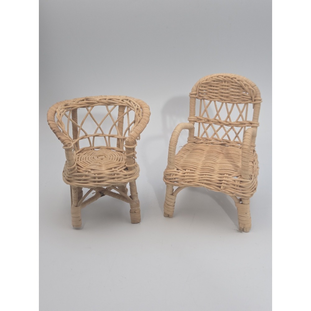 Vintage Miniature Wicker Rattan Doll Furniture for Barbie- 2 Chairs